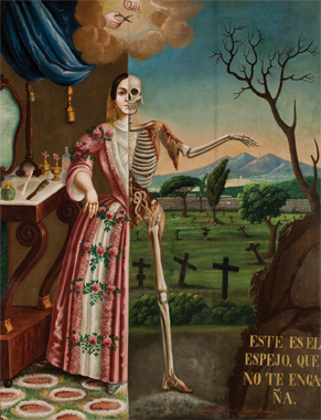 Alegoría de la muerte, Tomás Mondragón, 1856. Óleo sobre tela, 160×125. Pinacoteca del templo de la Profesa.